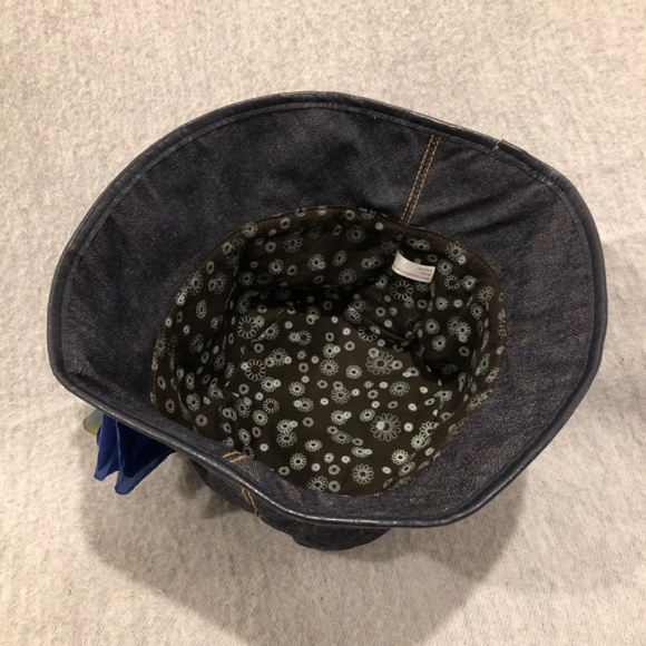 NWOT - Black Denim Bucket Hat with Blue Silk Flower Adornment - Picture 11 of 16